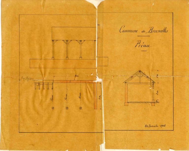 Plan de 1908 du préau de l'école de filles. (Archives communales).