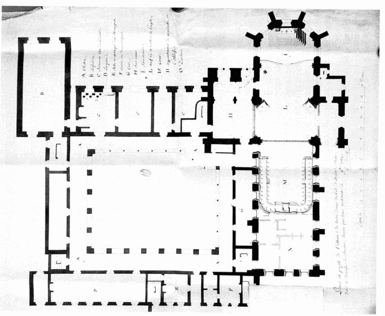 Plan de l'abbaye d'Arcisses dressé en 1785 par l'architecte Morin. (Archives nationales, G9 168, 20).