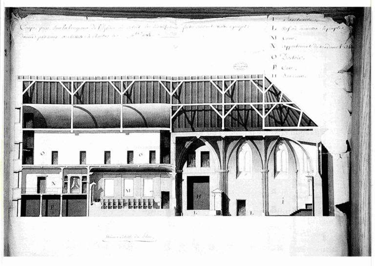 Projet d'aménagement de l'abbatiale dressé en 1785 par l'architecte Morin : coupe. (Archives nationales, G9 168, 20).