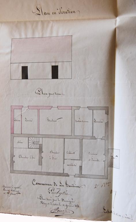 Projet d'agrandissement du presbytère dressé par l'agent voyer Joseph Valet en 1854. (Archives départementales d'Eure-et-Loir, 2 O 626).