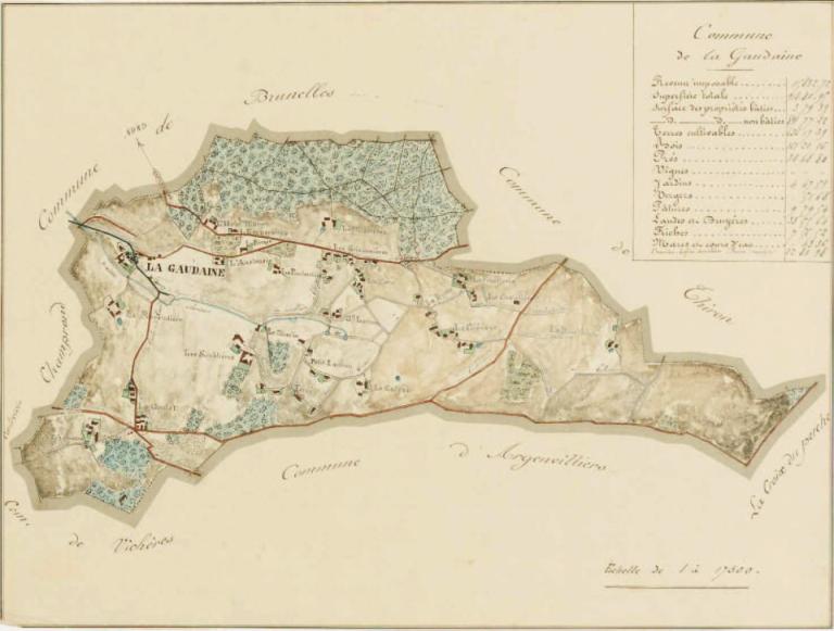 Plan de la commune en 1868. (Archives départementales d'Eure-et-Loir, 4 Fi 108).