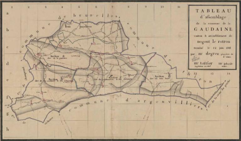 Tableau d'assemblage du plan cadastral de 1811. (Archives départementales d'Eure-et-Loir, 3 P 4432).