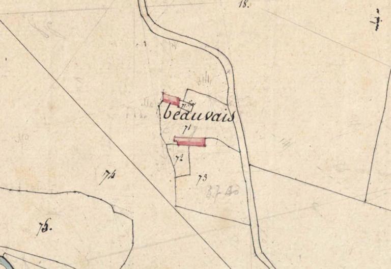 Extrait du plan cadastral de 1811, section B. (Archives départementales d'Eure-et-Loir,, 3 P 4770).