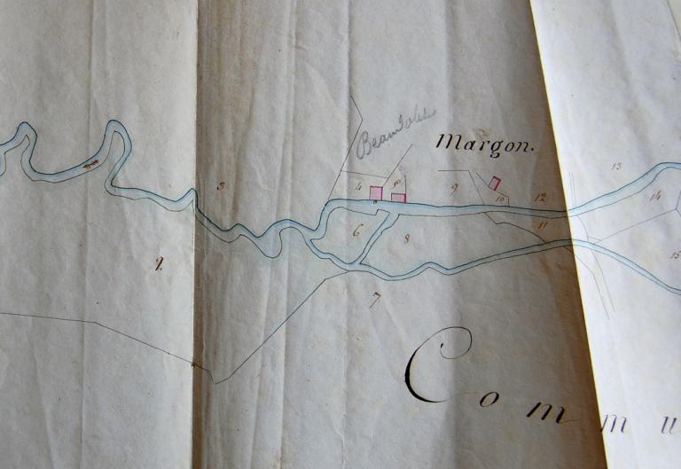 Plan géométrique de la rivière de la Cloche dressé par le géomètre Lavie en 1834. (Archives départementales d'Eure-et-Loir, 7 S 84).