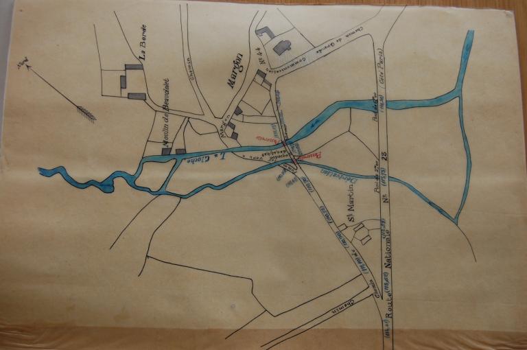 Plan de localisation des deux passerelles dressé en 1909. (Archives départementales d'Eure-et-Loir, 7 S 84).