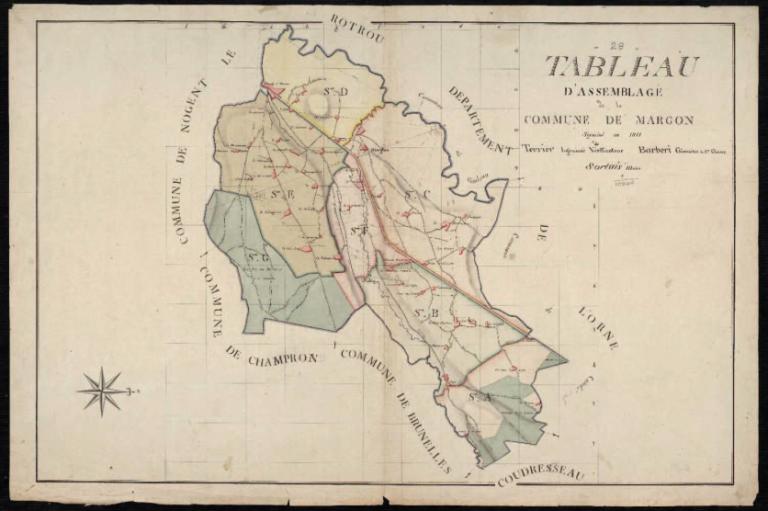 Tableau d'assemblage du cadastre de 1811. (Archives départementales d'Eure-et-Loir, 3 P 4763).