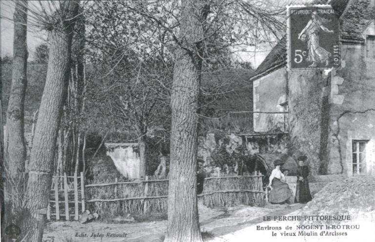 Vue partielle du moulin depuis le sud-ouest (carte postale ancienne, début 20e siècle).