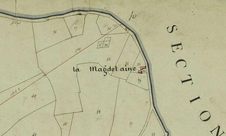 Extrait du cadastre de 1811, section G : emplacement de l'ancienne chapelle de la Madeleine (détruite). (Archives départementales d'Eure-et-Loir, 3 P 3855 - 3865).