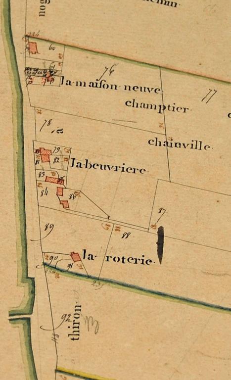 Extrait du cadastre de 1811, section B. (Archives départementales d'Eure-et-Loir, 3 P 3889).