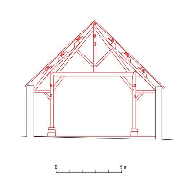 Coupe transversale simplifiée sur la ferme II, vers le nord ouest.