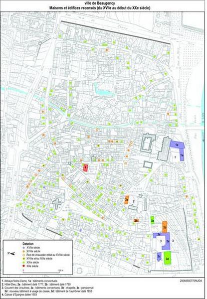 Plan de localisation des maisons et édifices (du XVIIe au début du XXe siècle)
