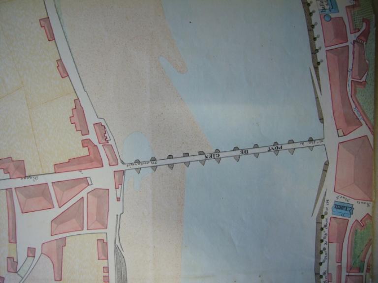 Plan du pont et de ses abords, 31 octobre 1850.  (archives départementales du Loiret, Liasse 46881).