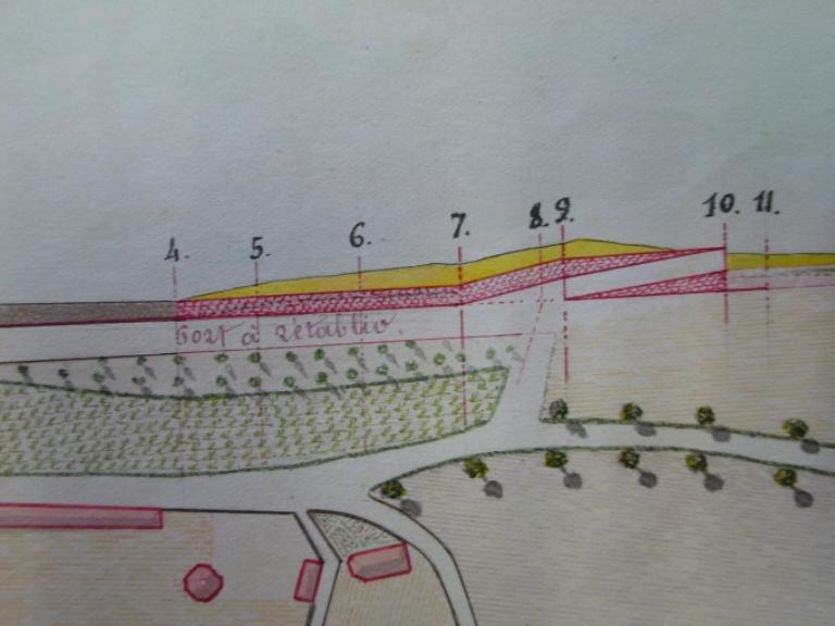 Projet de transformation du chemin de halage en port, près de la faïencerie, 31 octobre 1850. (archives départementales du Loiret, Liasse 46881).