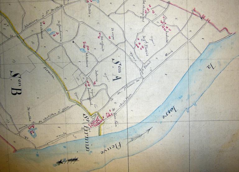 Le bourg de Saint-Firmin, extrait du cadastre napoléonien, 1824. (archives départementales du Loiret, 3 P 276).