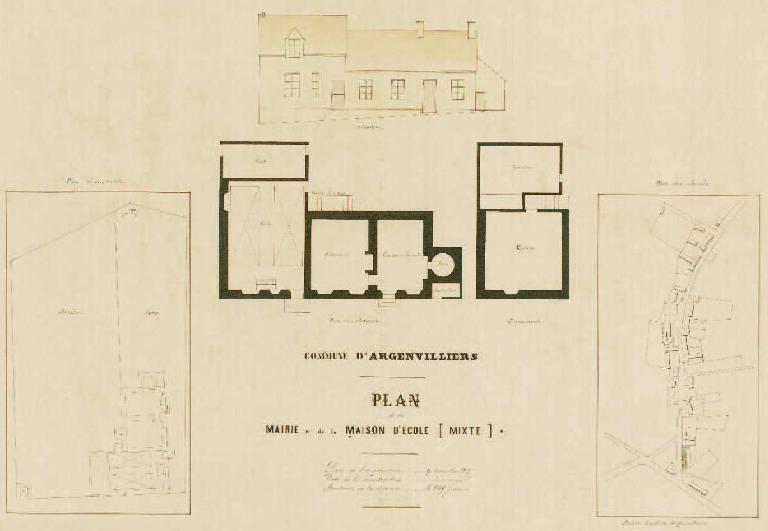 Plan de la maison servant de mairie et d'école dressé par l'instituteur Pichot en 1868. (Archives départementales d'Eure-et-Loir, 5 Fi 4).