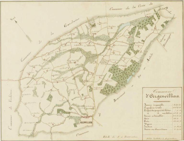 Plan de la commune dressé en 1868 par l'instituteur Philidor Pichot. (Archives départementales d'Eure-et-Loir, 4 Fi 5).