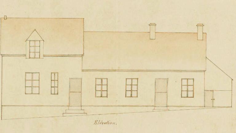 Plan de la maison servant de mairie et d'école dressé par l'instituteur Pichot en 1868, détail de l'élévation. (Archives départementales d'Eure-et-Loir, 5 Fi 5).