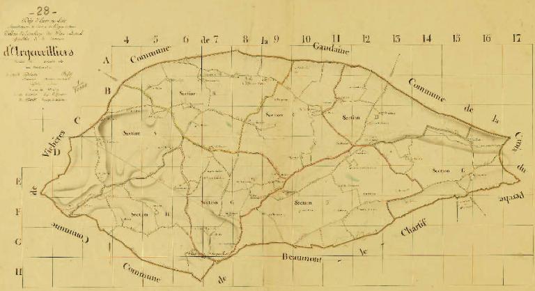 Tableau d'assemblage du cadastre de 1811. (Archives départementales d'Eure-et-Loir, 3 P 3565).