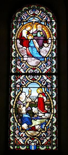 Verrière représentant la France offrant la Basilique de Montmartre au Christ et le Couronnement de la Vierge