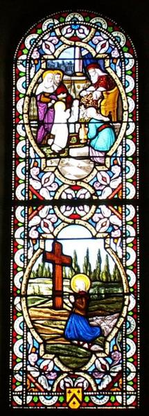 Verrière représentant sainte Solange et la Présentation de Marie au Temple