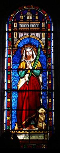 4 verrières représentant saint Pierre, sainte Solange, saint Roch et saint Dominique