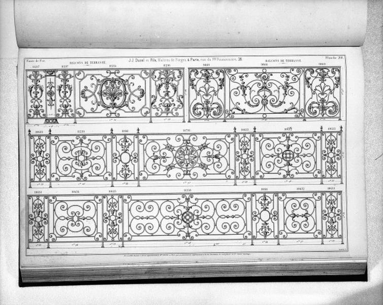 Planche 268 du catalogue de la fonderie d'art Ducel : balcons de terrasse.