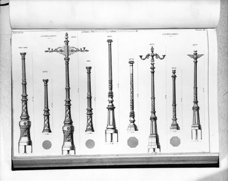 Planche 293 du catalogue de la fonderie d'art Ducel : candélabres.