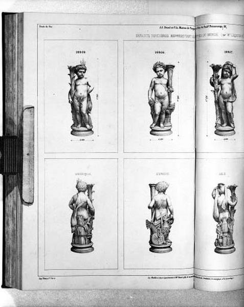 Planche 259 (1ère partie) du catalogue de la fonderie d'art Ducel : statues des parties du monde.