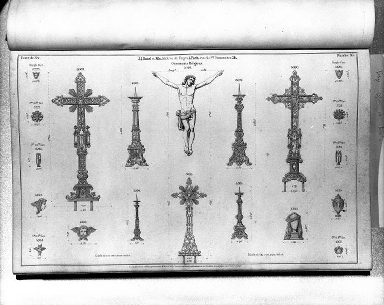 Planche 86 du catalogue de la fonderie d'art Ducel : ornements religieux.