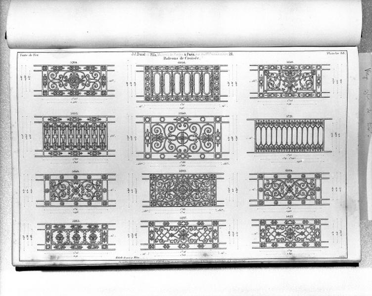 Planche 88 du catalogue de la fonderie d'art Ducel : balcons de croisée.