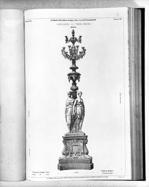 Planche 227 du catalogue de la fonderie d'art Ducel : candélabre aux Trois Grâces