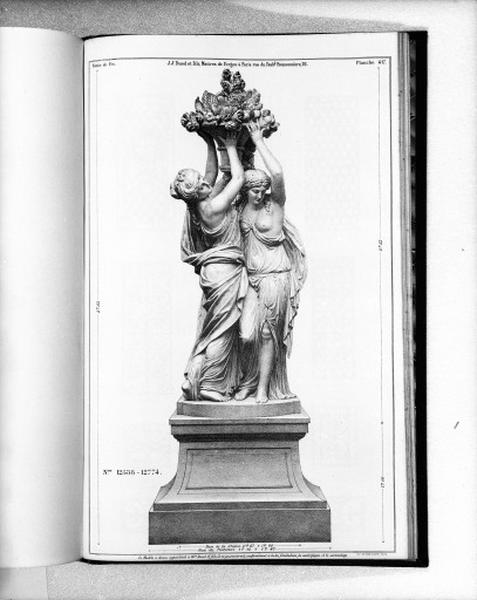 Planche 417 du catalogue de la fonderie d'art Ducel : groupe sculpté sur piédestal.