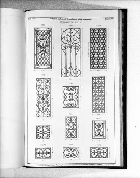 Planche 418 du catalogue de la fonderie d'art Ducel : panneaux de portes.