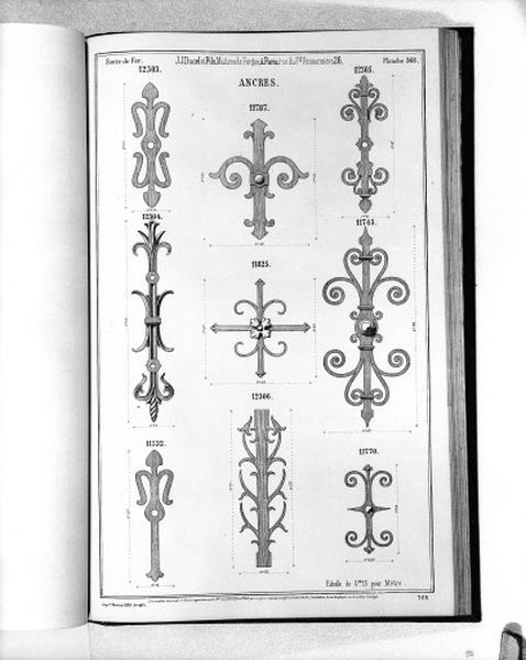 Planche 368 du catalogue de la fonderie d'art Ducel : ancres.