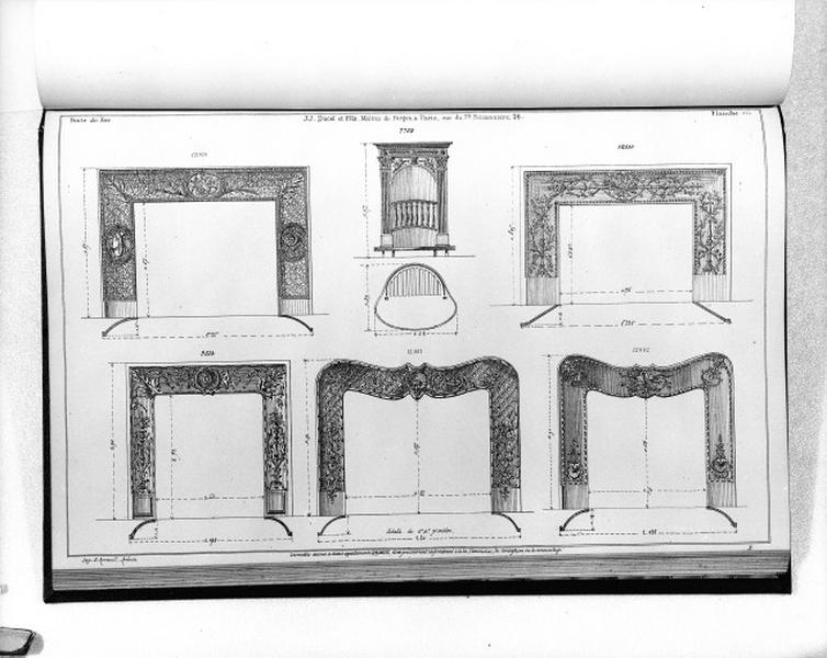 Planche 375 du catalogue de la fonderie d'art Ducel : cheminées.