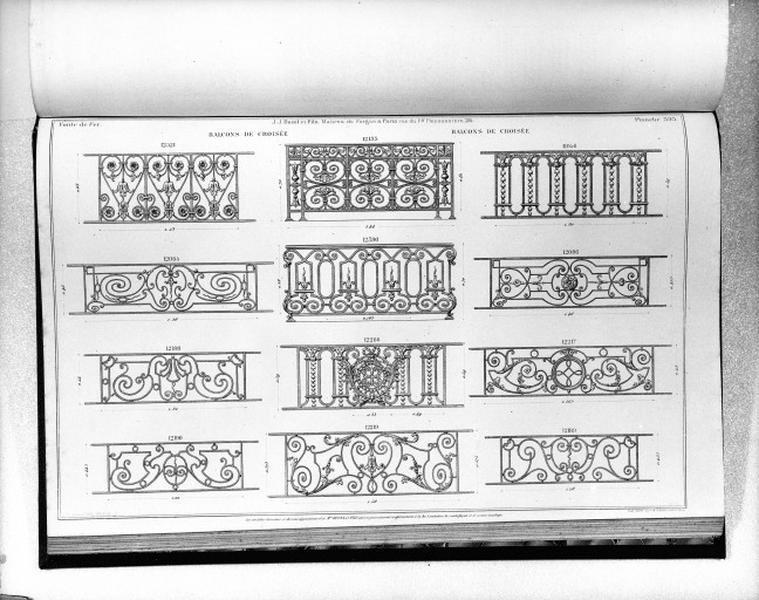 Planche 393 du catalogue de la fonderie d'art Ducel : balcons de croisée.