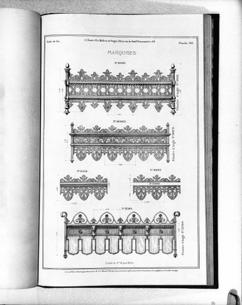 Planche 383 du catalogue de la fonderie d'art Ducel : marquises.