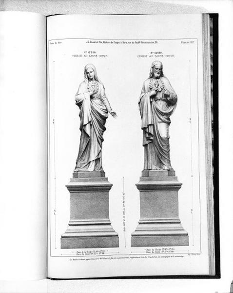 Planche 397 du catalogue de la fonderie d'art Ducel : statues de la Vierge au Sacré Coeur et du Christ au Sacré Coeur.