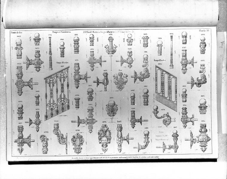 Planche 99 du catalogue de la fonderie d'art Ducel : rampes et garnitures d'escalier