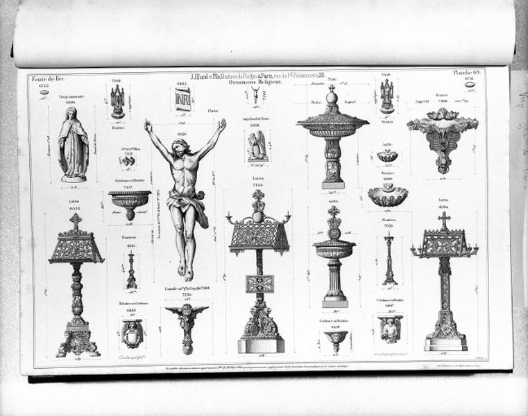 Planche 69 du catalogue de la fonderie d'art Ducel : ornements religieux.