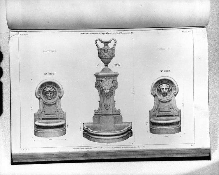 Planche 312 du catalogue de la fonderie d'art Ducel : fontaines.