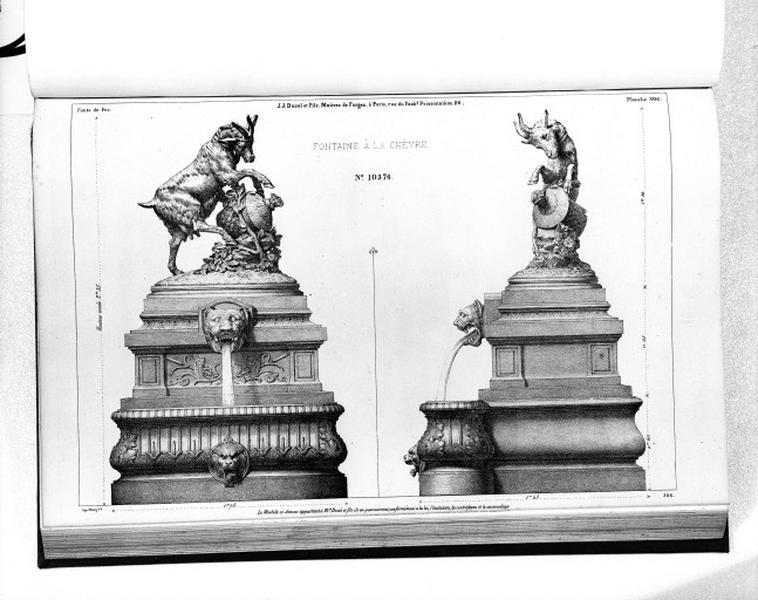 Planche 306 du catalogue de la fonderie d'art Ducel : fontaine à la chèvre.