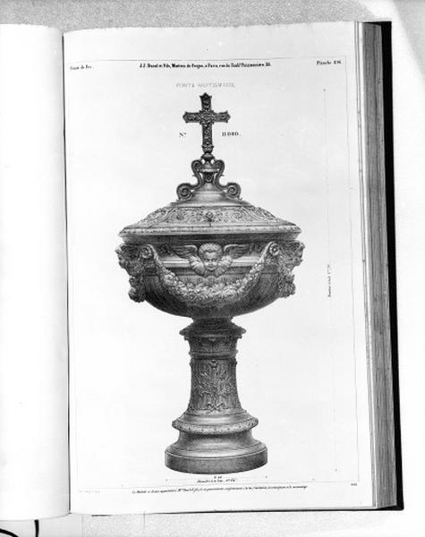 Planche 296 du catalogue de la fonderie d'art Ducel : fonts baptismaux.
