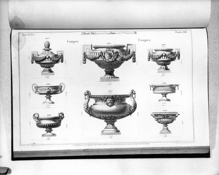 Planche 360 du catalogue de la fonderie d'art Ducel : coupes.