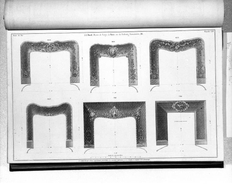 Planche 128 du catalogue de la fonderie d'art Ducel : cheminées.