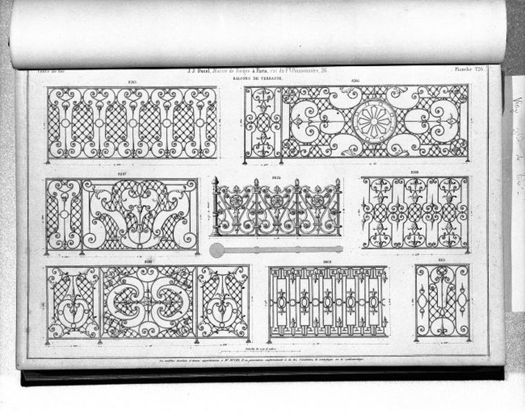 Planche 126 du catalogue de la fonderie d'art Ducel : balcons de terrasse.