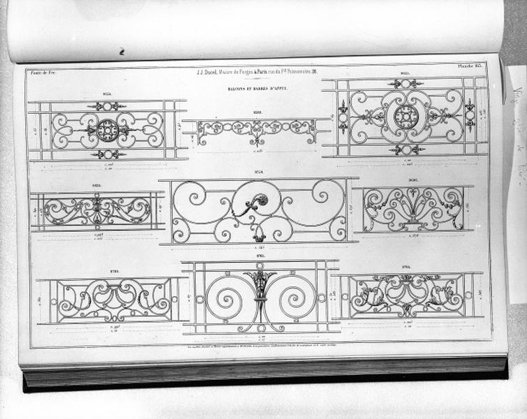 Planche 163 du catalogue de la fonderie d'art Ducel : balcons et barres d'appui.