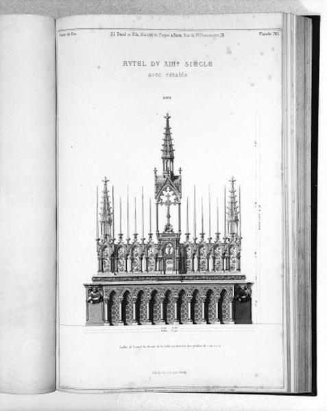 Planche 243 du catalogue de la fonderie d'art Ducel : autel du XIIIè siècle avec rétable.