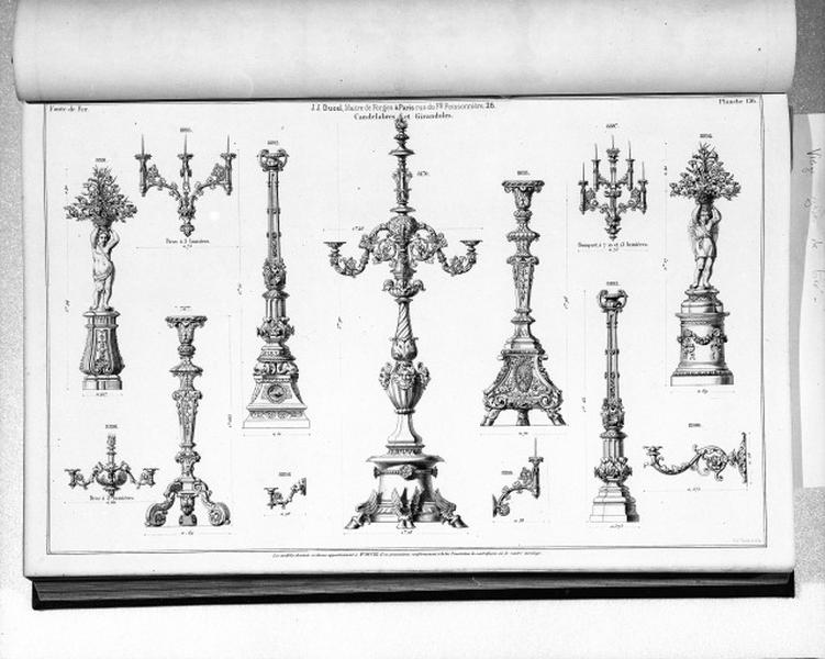 Planche 136 du catalogue de la fonderie d'art Ducel : candélabres et girandoles.