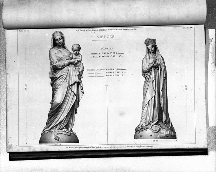 Planche 142 du catalogue de la fonderie d'art Ducel : statues de la Vierge.